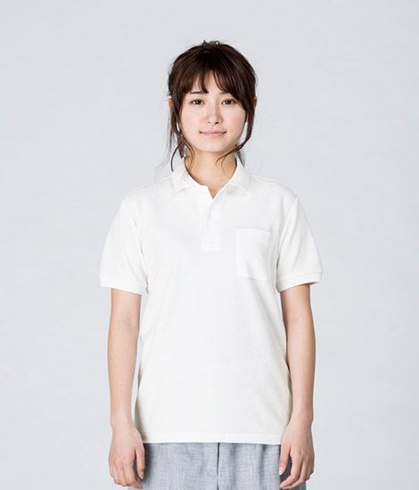 5.8オンスT／Cポロシャツ（00100-VP）｜モデル身長161cm　ホワイト/SSサイズ　正面