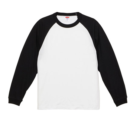 5.6オンス ラグラン ロングスリーブ Tシャツ（1.6インチリブ）（5048-01） ホワイト×ブラック（1002）