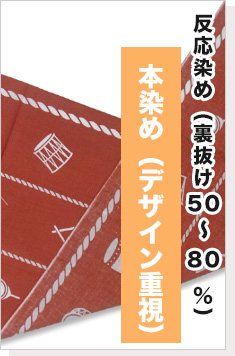 本染め（デザイン重視） 反応染め（裏抜け50～80％）